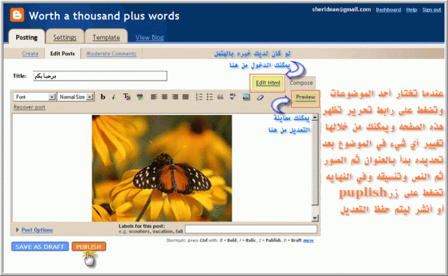 دورة لانشاء مدونه علي موقع بلوجر وكيفية الاستخدام Posting5