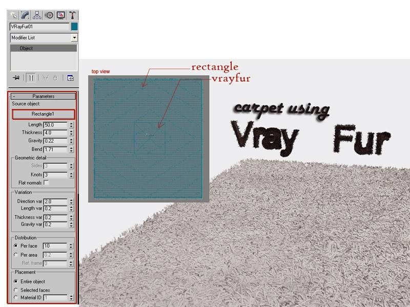 Creating carpet using vrayfur Carpetfur