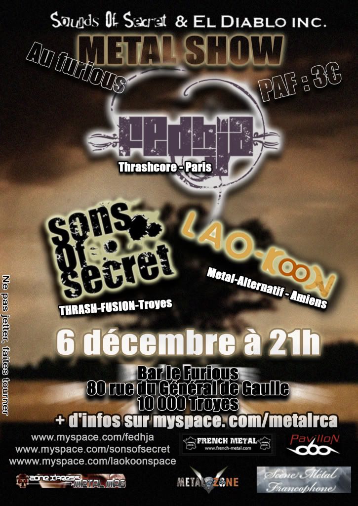 FEDHJA + SONS OF SECRET + LAO KOON @ Troyes 6/12 Affiche6decembre