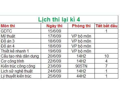 Lịch thi lại kì 4 111