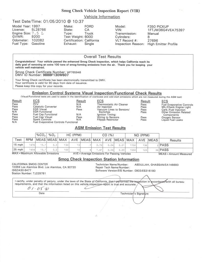 Thanks to Scott Johnston at RHP 1997F-350SmogTest