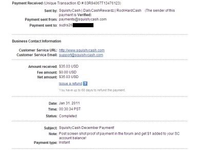 Paid Again By SquishyCash - Proof!!! SquishyDec2010