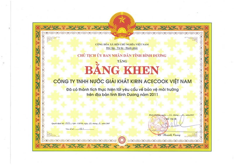 Nhà máy Mỹ Phước - Công ty Kirin VN nhận Bằng khen Nhà máy Xanh của Bình Dương 001-7