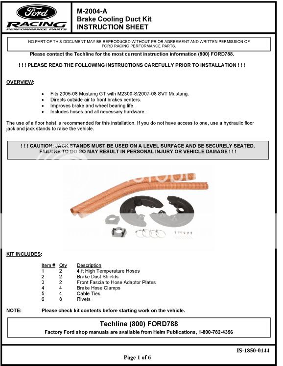 2007-2009 Shelby/Ford Racing Brake Duct Duct Instructions BrakeductinstallPg1