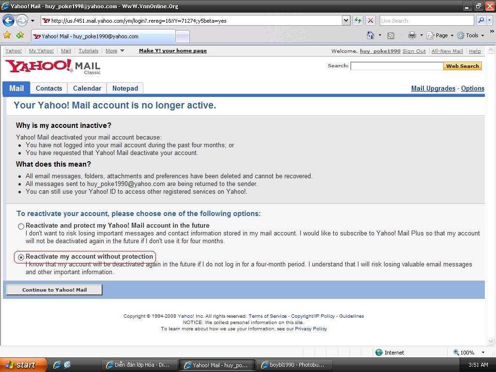 Hướng dẫn kích hoạt tài khoản diễn đàn trong Yahoo mail Mail1