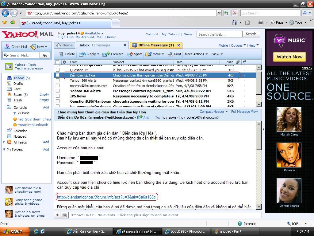 Hướng dẫn kích hoạt tài khoản diễn đàn trong Yahoo mail Mail6