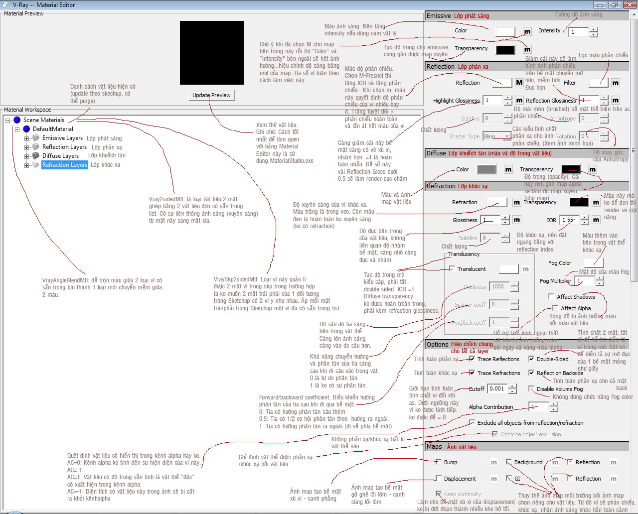 Tutorial Vray4SketchUp  - Giải thích tất cả thông số Vray for su VRSMaterialEditor