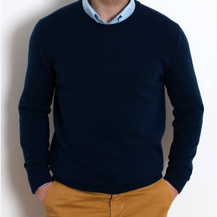 Vous et les sapes Pull-col-rond-bleu-marine-pour-homme-en-laine-cach