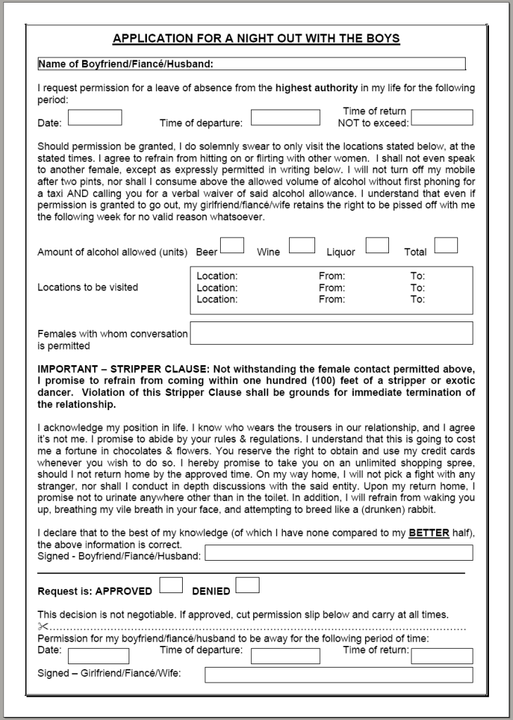 Application for a Night Out Nightout-males