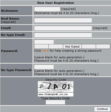 TeamSpeak Setup Registration