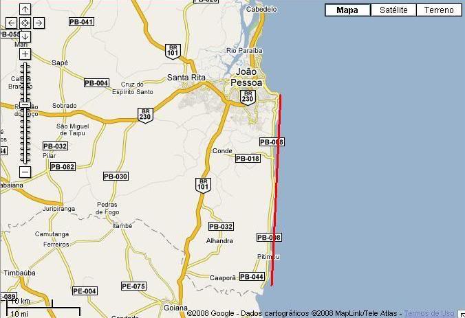 João Pessoa - Do Cabo Branco ao litoral sul da PB - Com imagens de Tambaba, a praia naturista da Paraíba Mapa