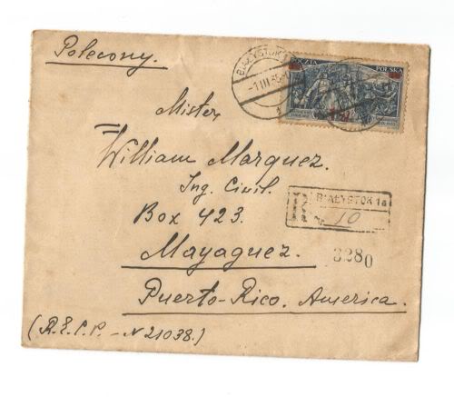 Ventas en ebay enero 2012 POLANDCOVERTOPUERTORICOREGIISTEREDWITH1STAMP193514