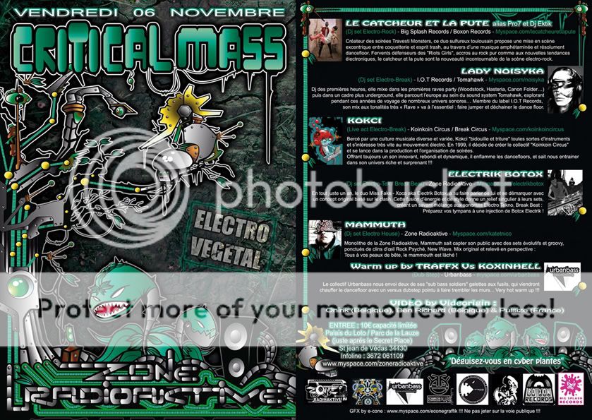 Critical Mass, soirée Dubstep-ElektroBreak-Elektro-rock, le 6 Novembre à St Jean de Védas Flycriticalmassrectopre