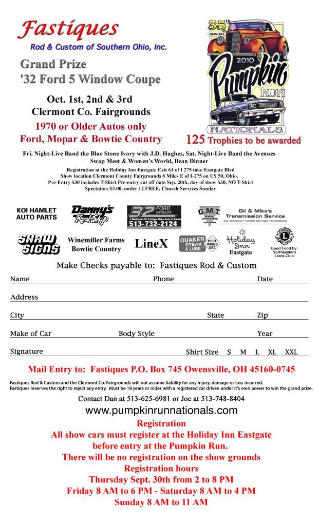 Pumpkin Run 2010 Entry Form Plan now Oct. 1-2 & 3, 2010 PR2010entryform