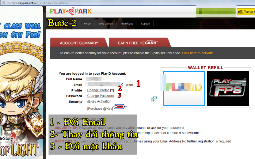 Hướng dẫn game thủ đổi mật khẩu , email   và thông tin tài khoản B2