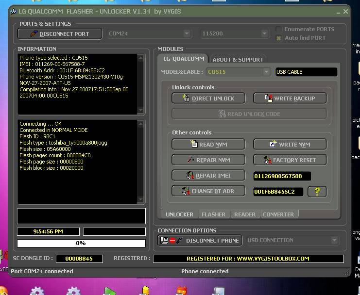 CU515 Successfully Unlocked By Vygis Connectphone