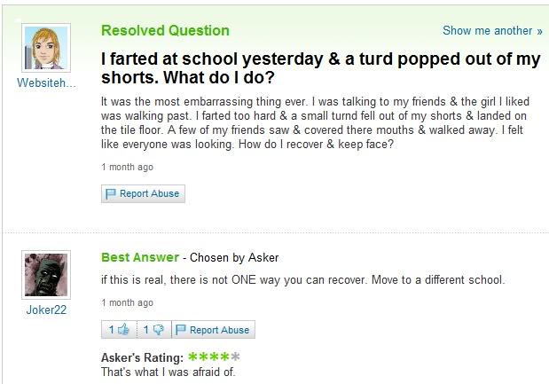 Hilarious Questions And Answers At Yahoo Answers Poopedinclass