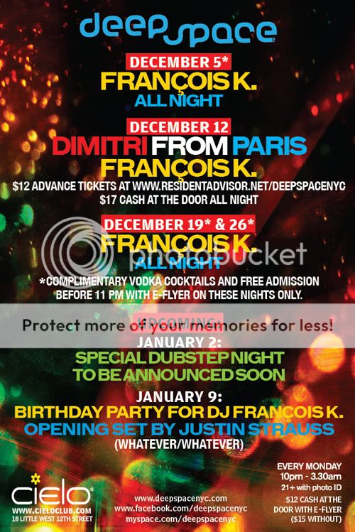 Dec 2011 Line-Up : Deep Space : Francois K & Guests : Cielo Deceflyerdec5thtojan9th