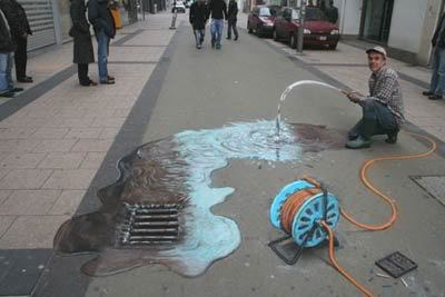 Julian Beever en Argentina Regando