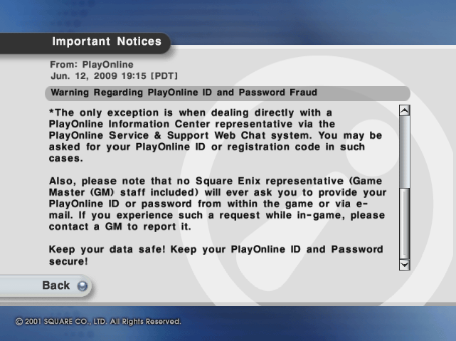 Warning regarding PlayOnline ID & Password Fraud Untitled-2
