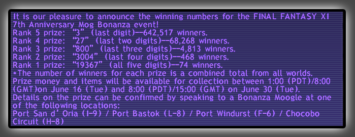 Mog Bonanza '09 Winning Numbers! Bonanza09