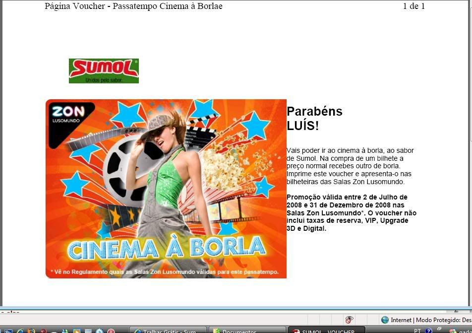 Sumol cinema à borla Vouchersumol