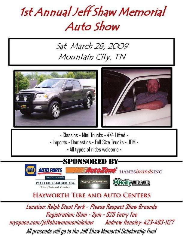 Jeff Shaw Memorial Auto Show - March 28 - TENNESSEE New-1