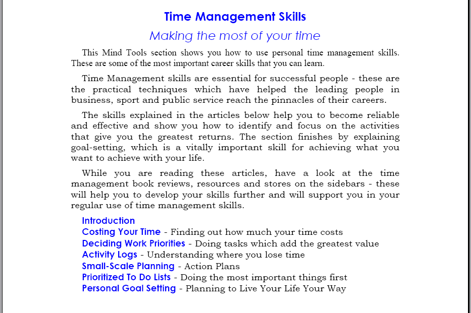 Time management skills>>>> Time