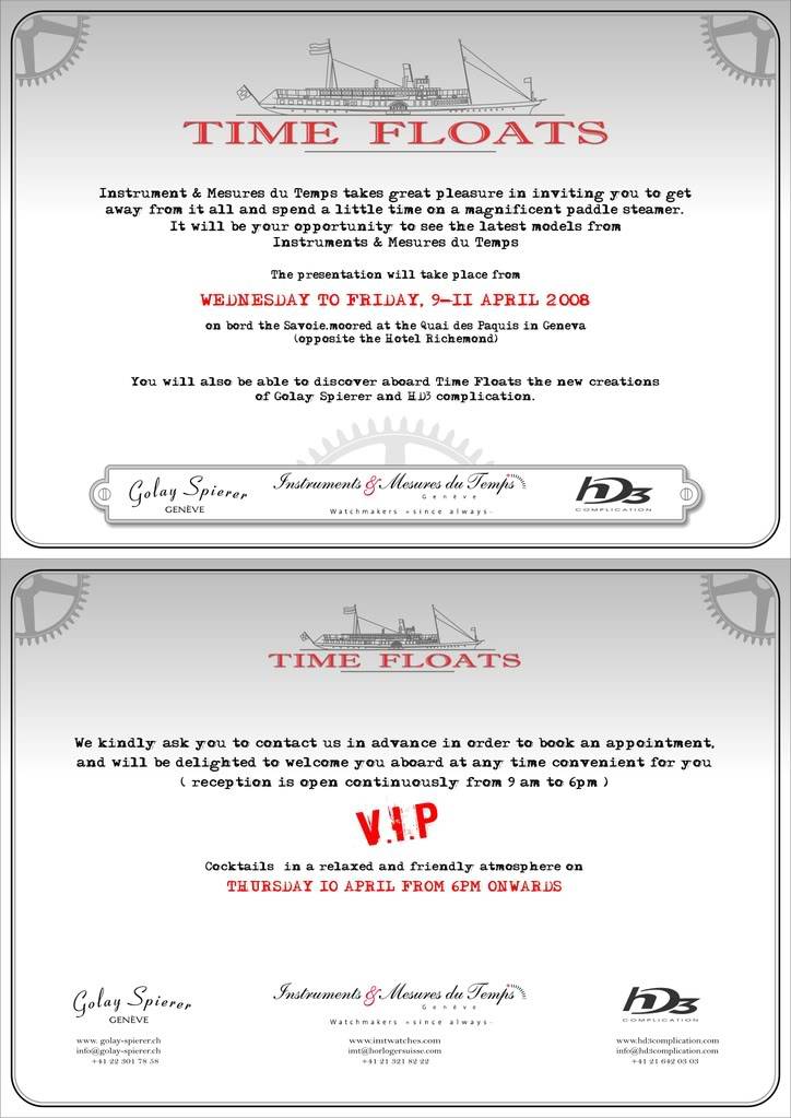 Genève "Time Floats" du 9 au 11 Avril Invitation FAM INVITATIONTimeFloatsIMT