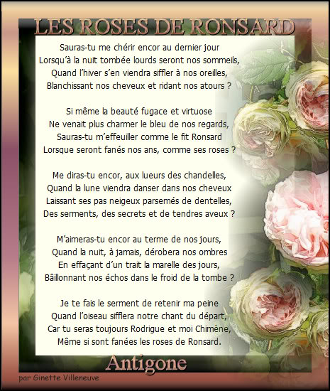 Poèmes à thème : Les roses de Ronsard Ronsard-antigone