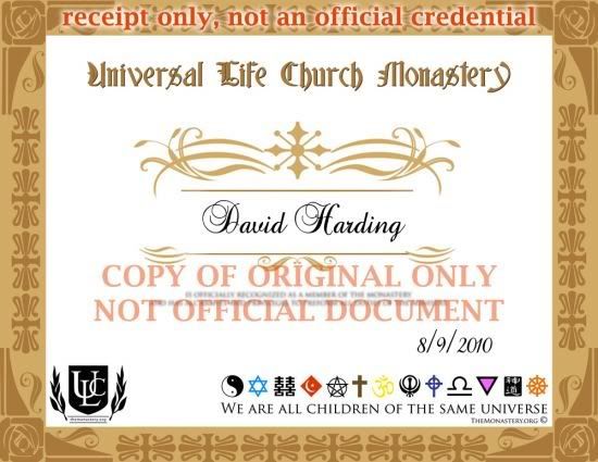 I am an ordained Minister Daveharding