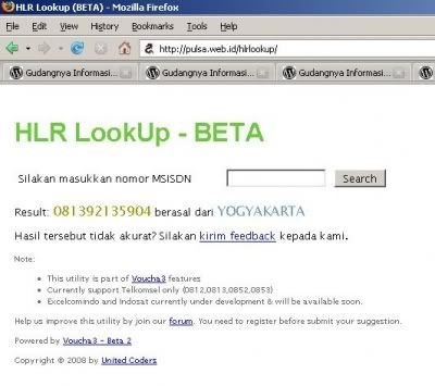 Pengin liat asal daerah nomor HP yg nelp lo... Hlr-lookup