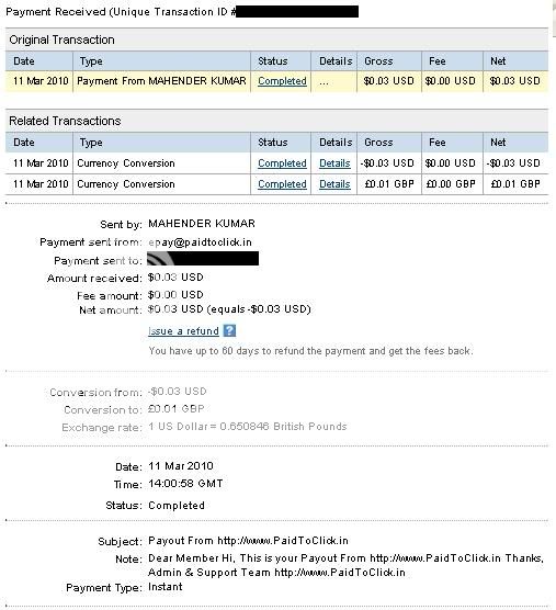 3rd payment from paidtoclick.in Paidtoclickin-3