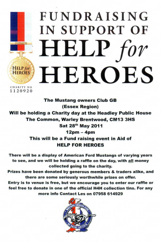 Help for Heroes Charity Mustang Show Brentwood Essex 28th May H4h