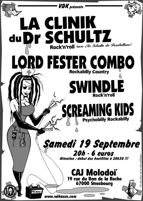 clinik dr schultz+lord fester combo+Swindle+Screaming Kids! FlyerClinikDrSchultz