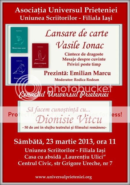 23 martie 2013, Lansare de carte- Vasile Ionac AFIS23MARTIE2013