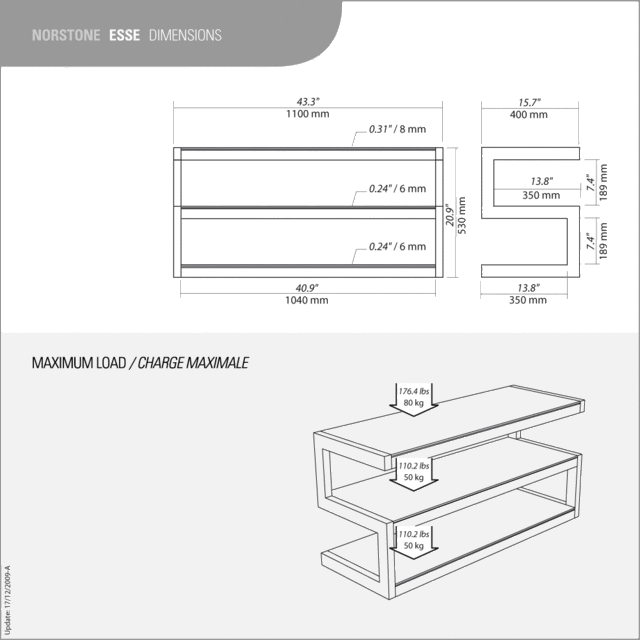 Norstone - Norstone Esse Black Hifi ＆AV rack。（New。） ESSE-ESSEHANA_DIMENSIONS