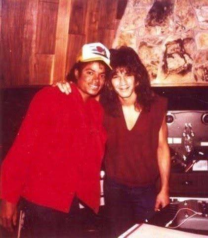 Michael Jackson and Eddie Van Halen during the recording of Beat It 197794_189661501071810_110570722314222_408300_3141571_n