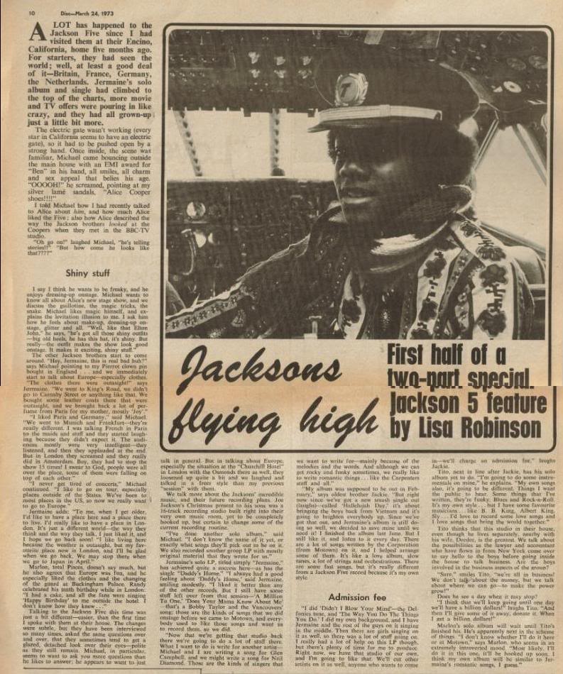 Jacksons Flying High 24th March 1973 24-mar-73-disc