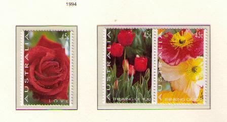 சேனையில் பூத்துக்குலுங்கள் அழகு மலர்கள்  Australia1994GreetingsStampsFlowers1445-47mint