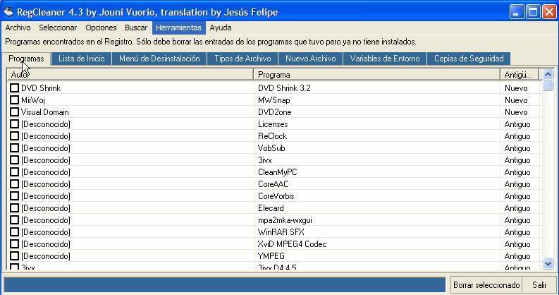 Manual del programa de limpieza de registro REGCLEANER Primera