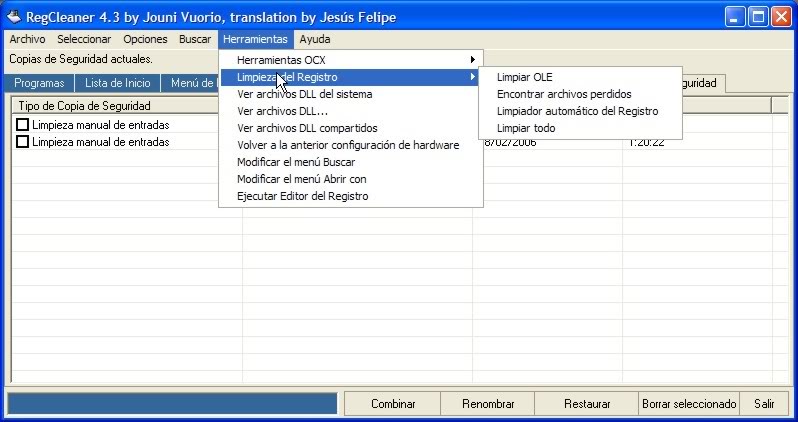 Manual del programa de limpieza de registro REGCLEANER Quinta