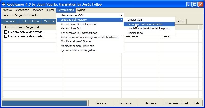 Manual del programa de limpieza de registro REGCLEANER Sexta