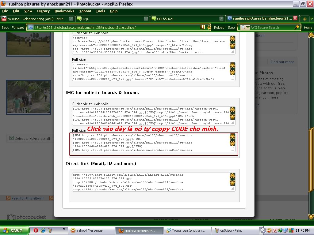 Cách lấy link Album ảnh cho photobucket. Up6