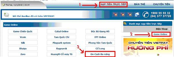 HƯỚNG DẪN NẠP ON-CASH ĐA NĂNG QUA VIETPAY HDnap2