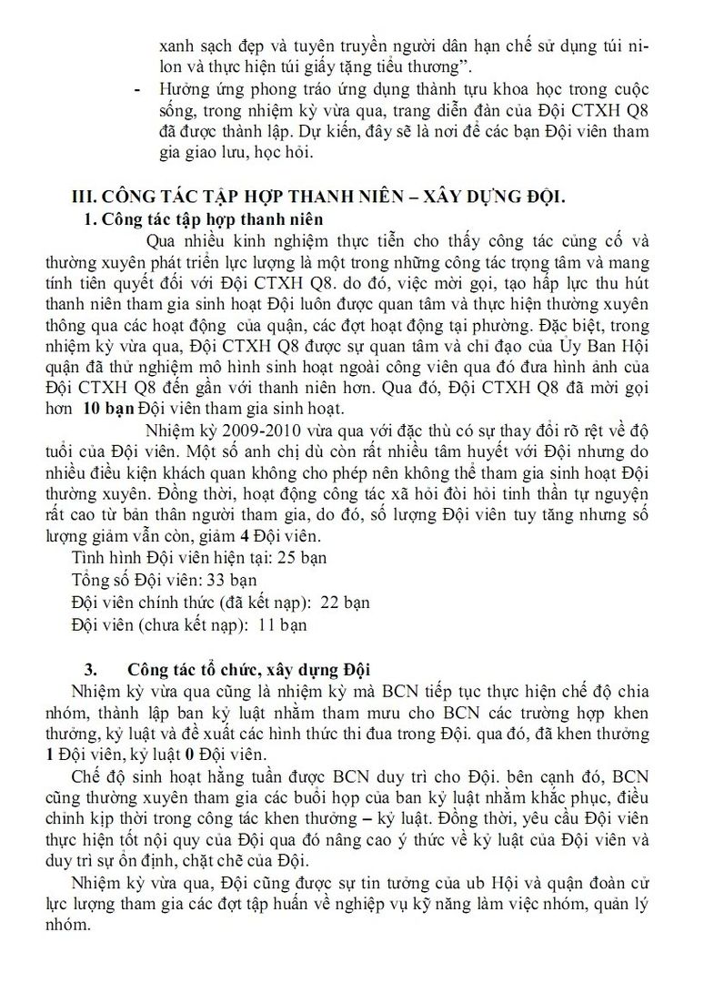 BÁO CÁO TỔNG KẾT  HOẠT ĐỘNG ĐỘI CÔNG TÁC XÃ HỘI QUẬN 8  NHIỆM KỲ 2009 – 2010 Baocao4