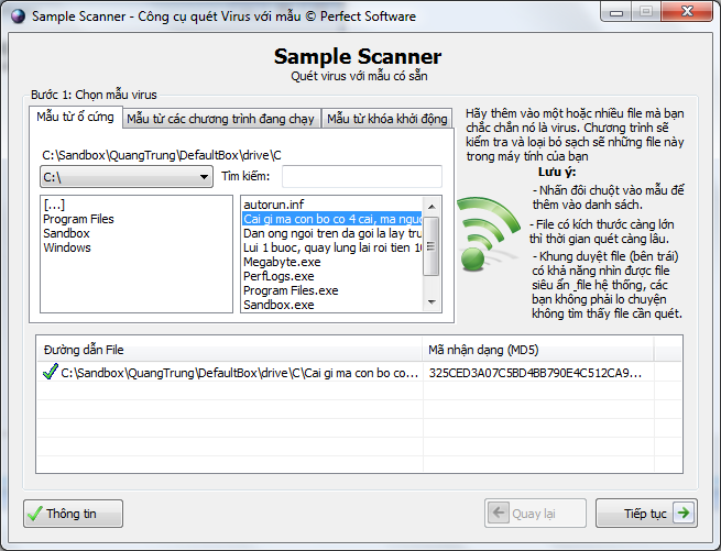 Sample Scanner - Quét và diệt Virus với mẫu có sẵn  Sc1