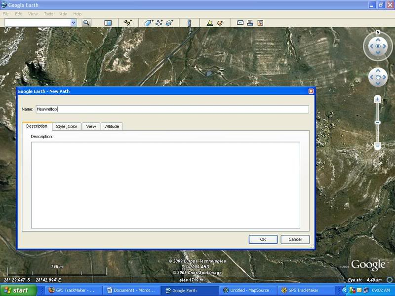 How to make a track in Google Earth and open it in Mapsource GPS2