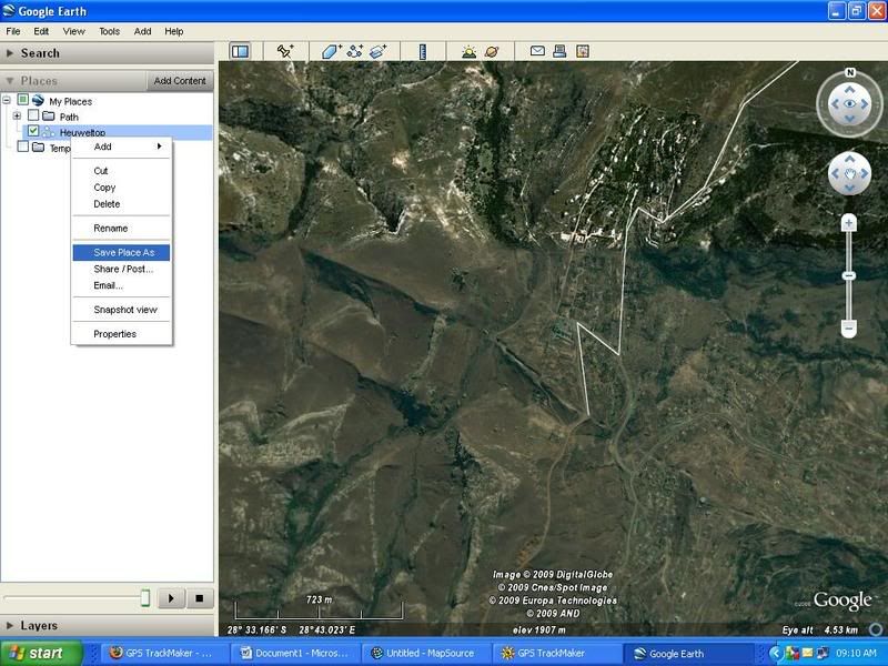 How to make a track in Google Earth and open it in Mapsource GPS4