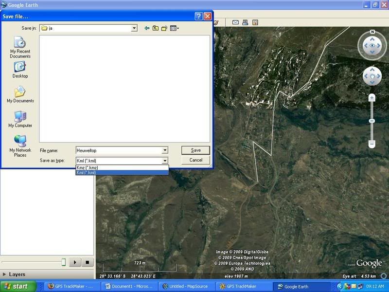 How to make a track in Google Earth and open it in Mapsource GPS5